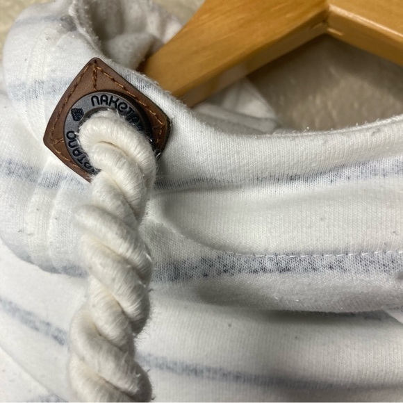 Naketano Ivory and Gray Striped Men’s XL Pullover Sweater Hoodie. - Picture 8 of 10